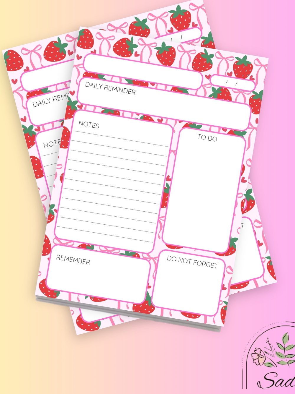 Pink Strawberry Daily Reminder Notepad - Women Other